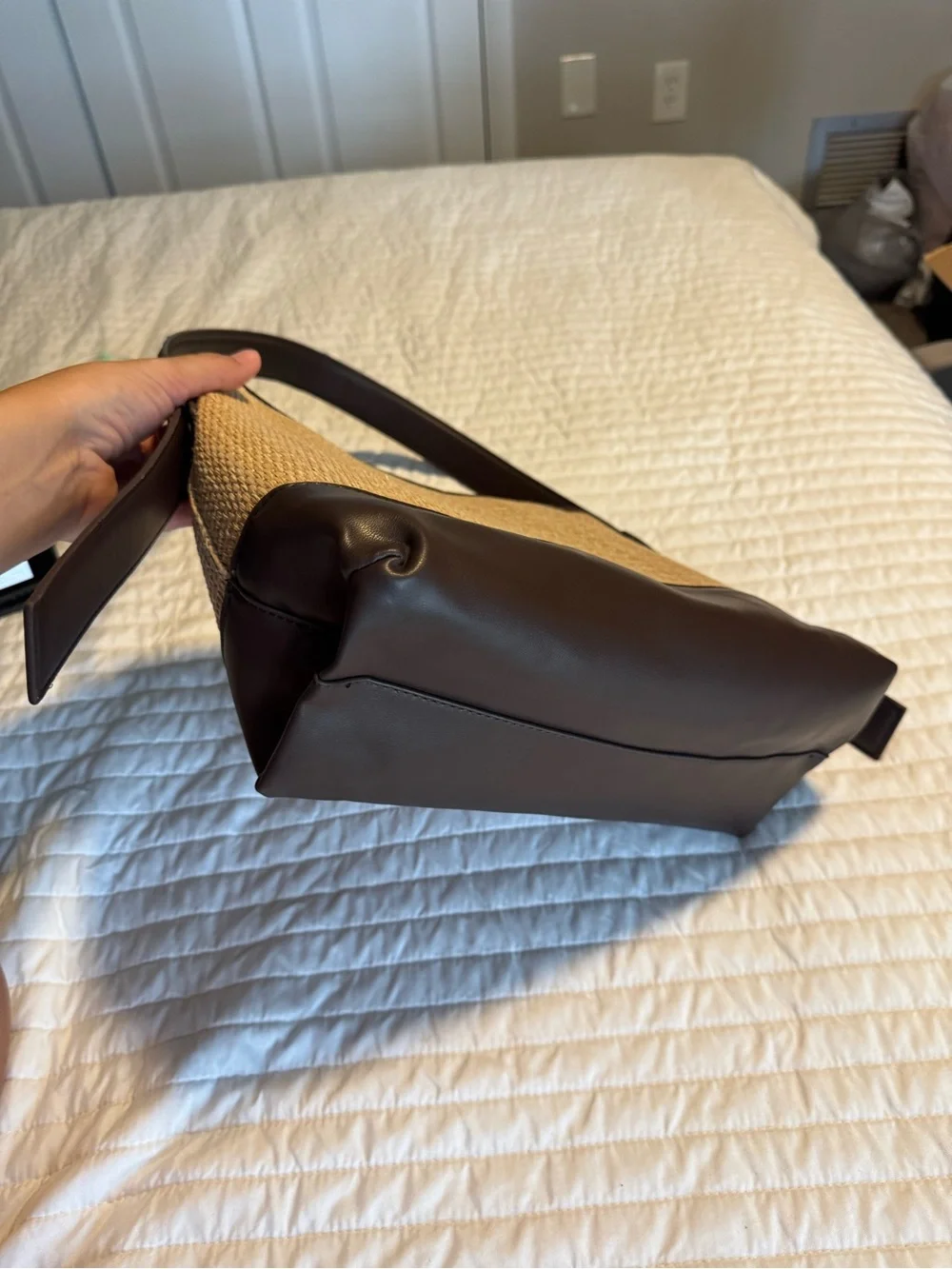 anne klein woven straw shoulder bag brown hobo purse